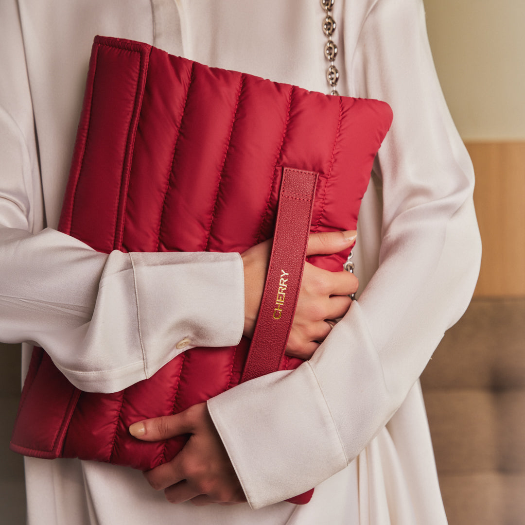 Quilted Puffy Laptop Sleeve with Leather Strap