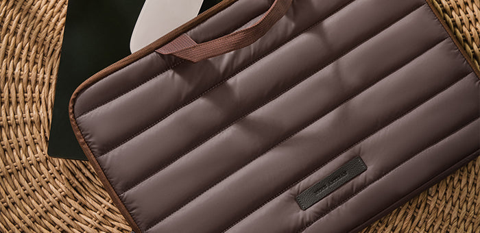 Quilted Puffy 16" Laptop Bag with Leather Strap