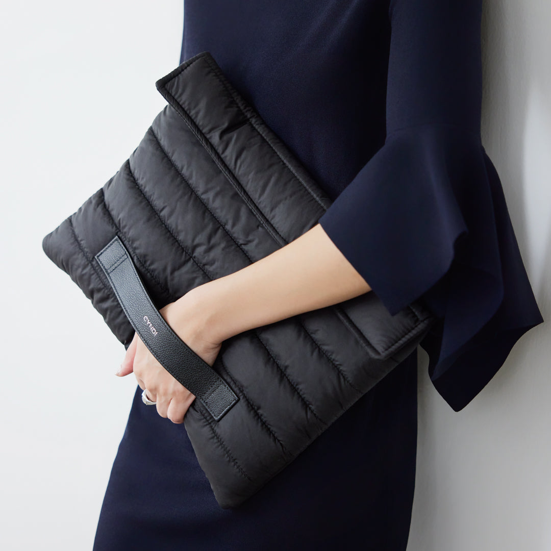 Quilted Puffy Laptop Sleeve with Leather Strap