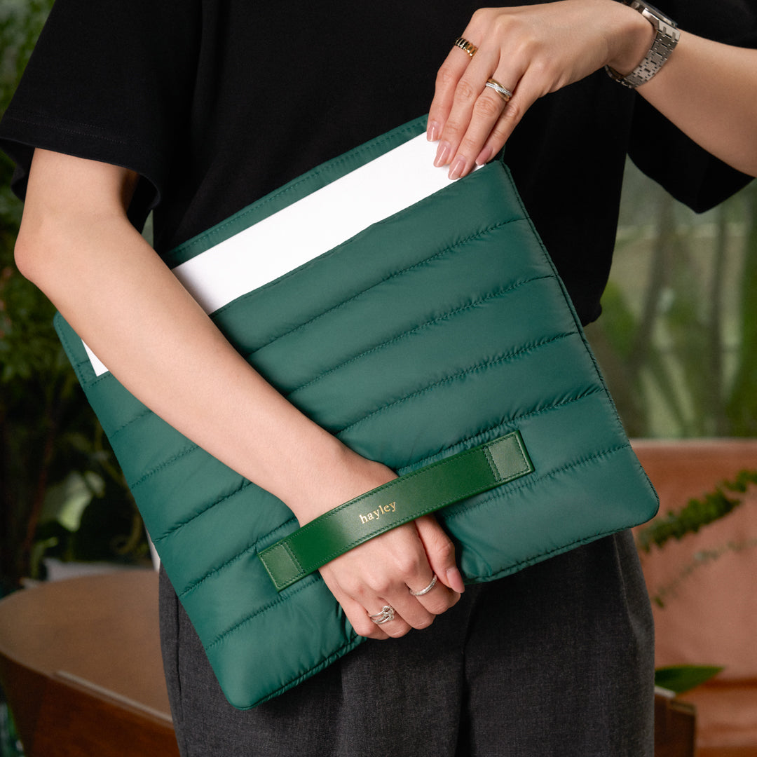 Quilted Puffy Laptop Sleeve with Leather Strap